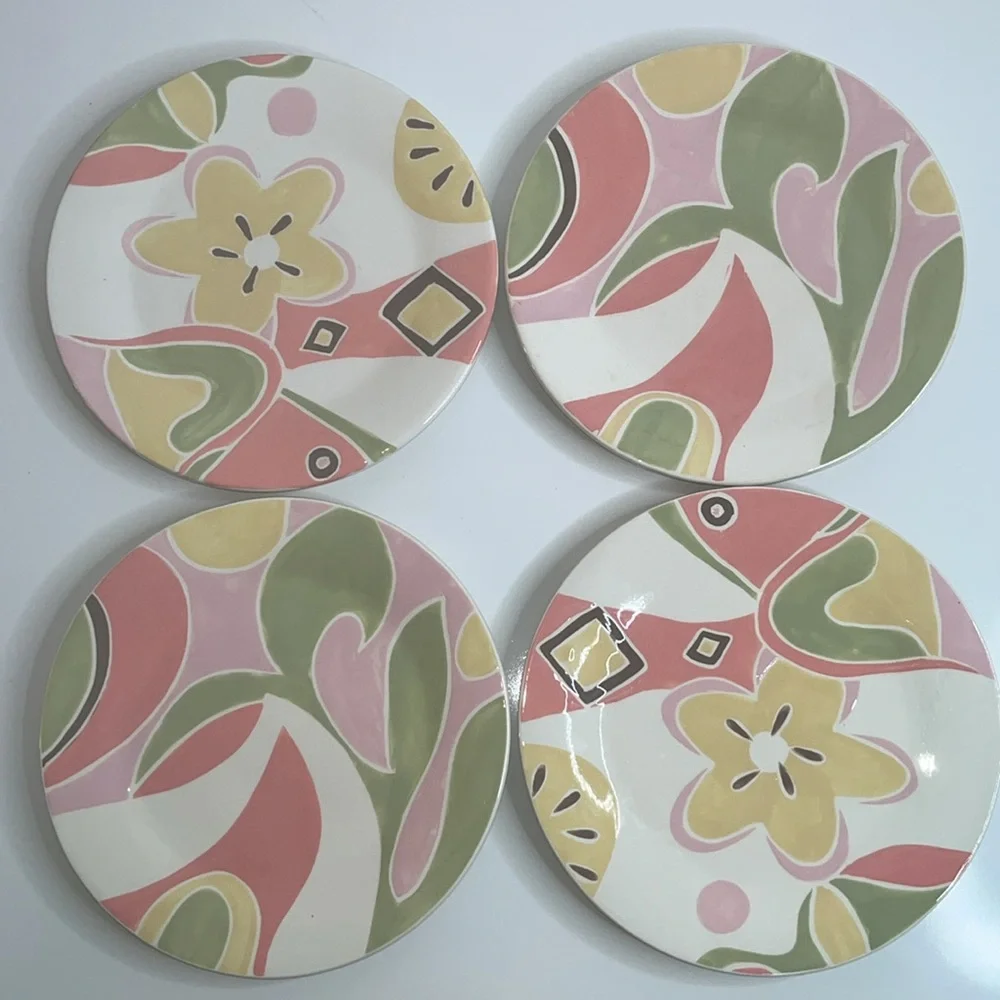 Jill Rosenwald Plates Set of 4 Abstract Floral Salad Plates